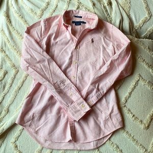 White and pink striped Ralph Lauren Oxford polo. Only worn a couple of times.